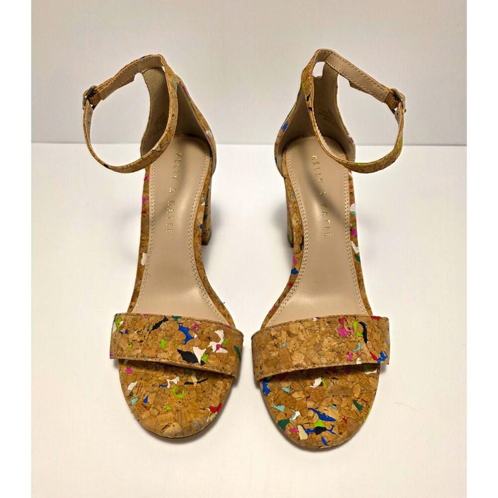 Kelly & Katie Speckled Cork Look Strappy Ankle Strap Sandals - Size 6